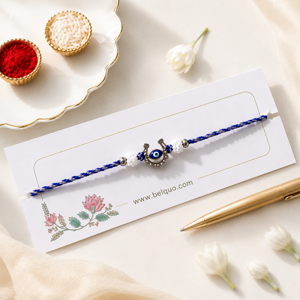 Evil Eye Rakhi – Handcrafted Nazar Suraksha Bracelet for Brother