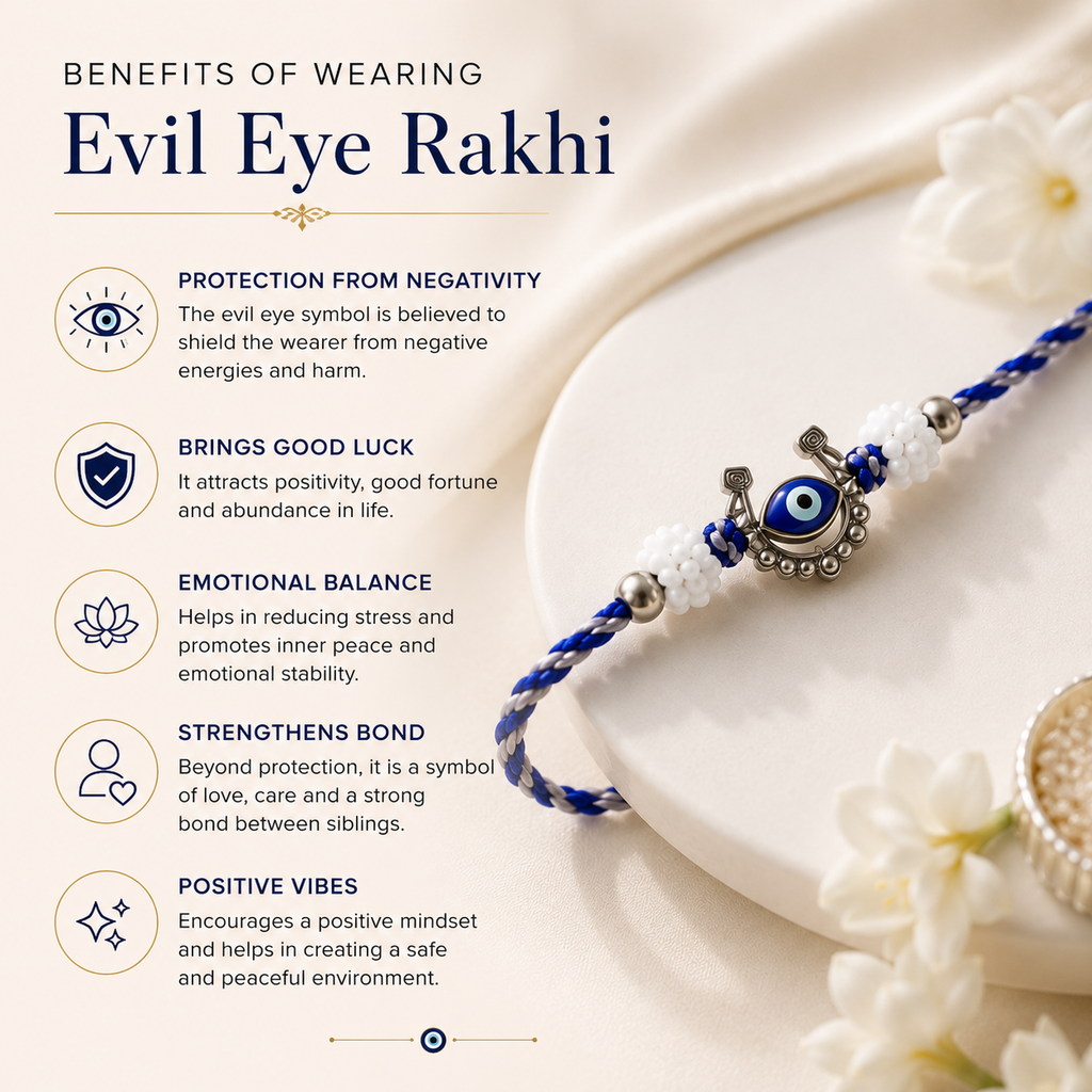 Evil Eye Rakhi – Handcrafted Nazar Suraksha Bracelet for Brother